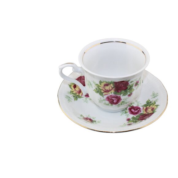 Crystal Clear English Rose Porcelain Cup & Saucer Made in Poland - Picture 9 of 17